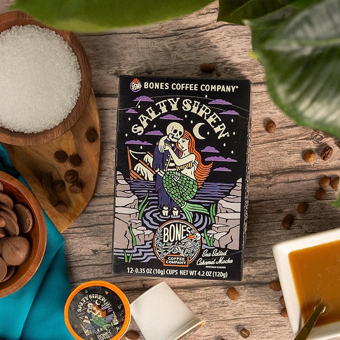 Bones Coffee Company Flavored Coffee Bones Cups Salty Siren Caramel Chocolate | 12ct Single-Serve