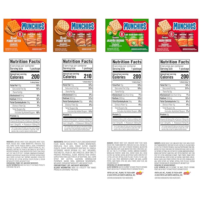 Munchies Baked Sandwich Crackers Variety Pack, Cheese Peanut Butter, Toast Peanut Butter, Doritos