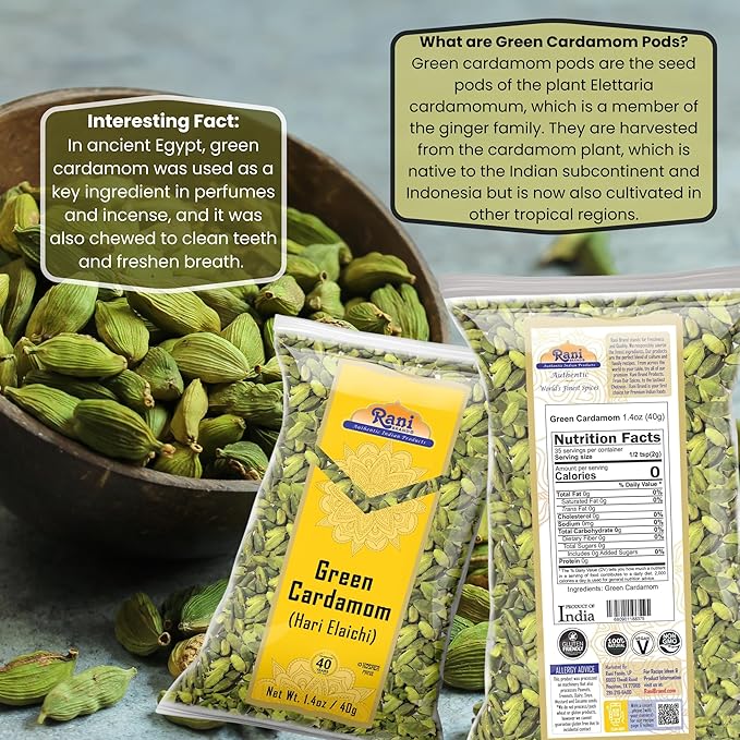 Rani Green Cardamom Pods Spice (Hari Elachi) 1.4oz (40g) ~ All Natural | Vegan | Gluten Friendly |