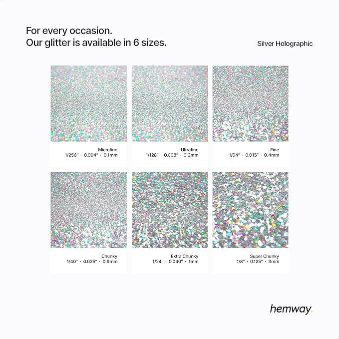 Hemway Premium Glitter Shaker - Silver Holographic | Ultrafine Metallic Flake Sequins for Resin &