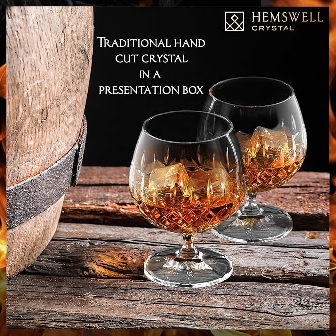Brandy Snifter Glasses Set of 2 - Small Cut Glass Goblets for Scotch or Whiskey - Cognac Glasses