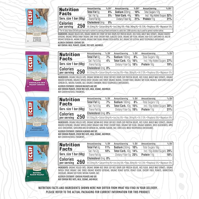 CLIF BAR - Variety Pack - 4 Flavors - Made with Organic Oats - Energy Bars - Non-GMO - Plant Based