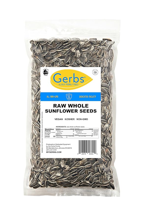 Gerbs Raw Whole Sunflower Seeds 4 lbs. | In-Shell, No Additives, Resealable Bag | Crack-and-Eat
