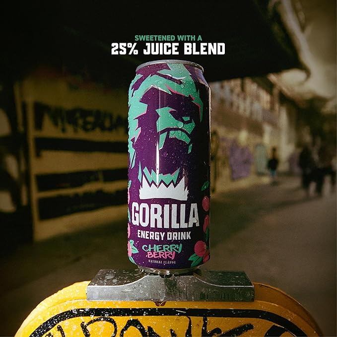 Gorilla Energy Drink, Cherry Berry, 200mg Natural Caffeine, Real Fruit Juice Squeezed &
