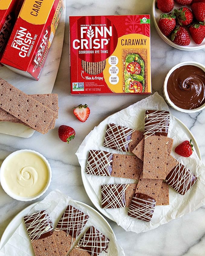 Finn Crisps Rye Crispbread with Caraway 7oz | Thin, Crispy Rye Flatbreads with Caraway | Authentic