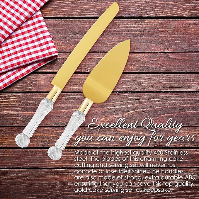 wedding knife and server set gold, Gold Cake Cutter and Pie Spatula, Cake Server and Knife Set of 2