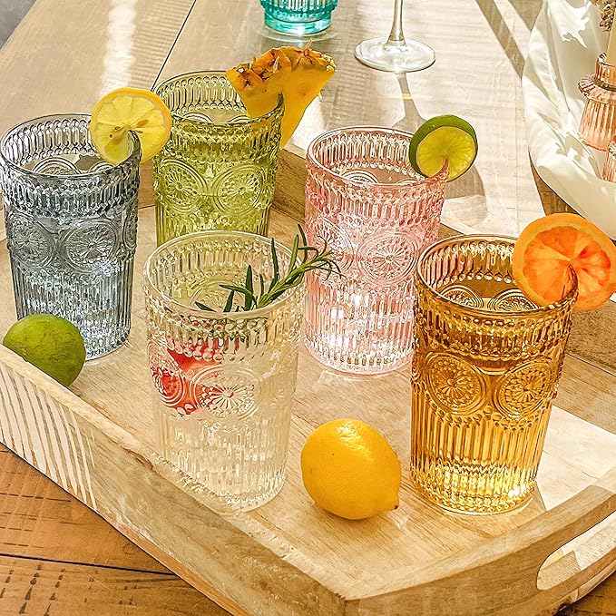 Kate Aspen Vintage Ribbed Green Drinking Glasses, Set of 6 (13oz)