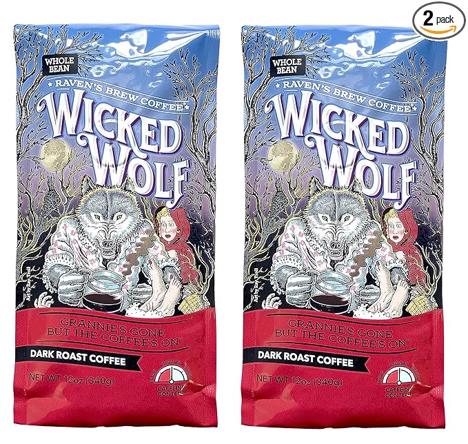 Raven's Brew Wicked Wolf Whole Bean Coffee, 12 ounce - Dark Roast - Full Body of Currant and Spice