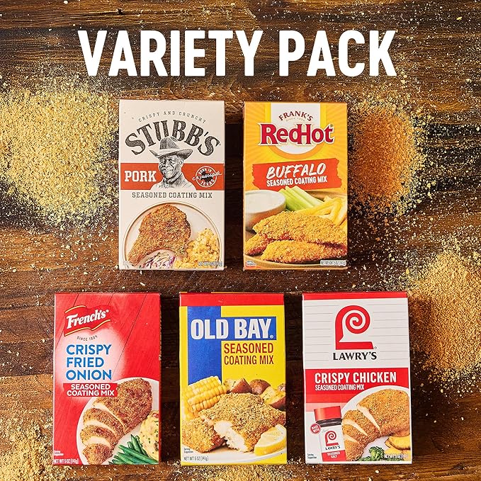 Seasoned Coating Mix Variety Pack, From Popular Brands Lawry??? Frank???RedHot, French??? OLD BAY