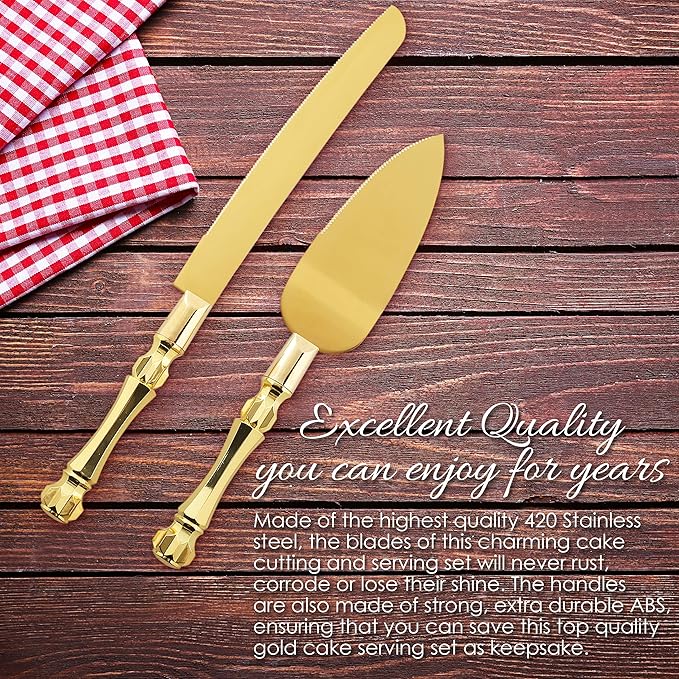 Homi styles Gold Elegant Cake Knife and Server Set, Cake Server and Knife Set of 2 with 420
