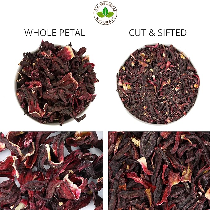 Hibiscus Tea 1LB (16Oz) 100% CERTIFIED Organic Hibiscus Flowers Herbal Tea (WHOLE PETALS), Caffeine