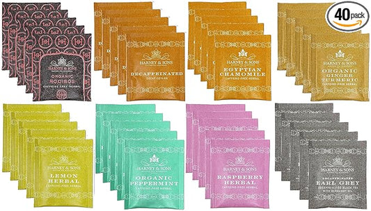 Harney & Sons Assorted Tea Bag Sampler 40 Count – Harney Decaf Tea Bags Variety Packs, Herbal Tea