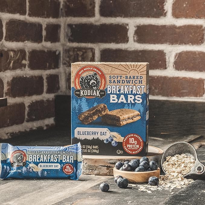 Kodiak Cakes Soft Baked Sandwich Breakfast Bar, Blueberry Oat, High Protein, 100% Whole Grains, 12