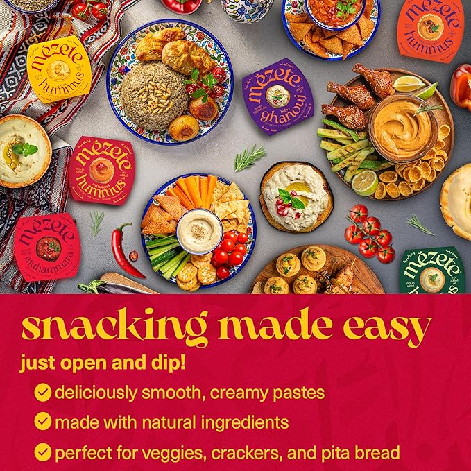 Mezete All-Natural Dip Snack Pack | No Added Oils | Preservatives-Free Variety Pack | Halal | Vegan