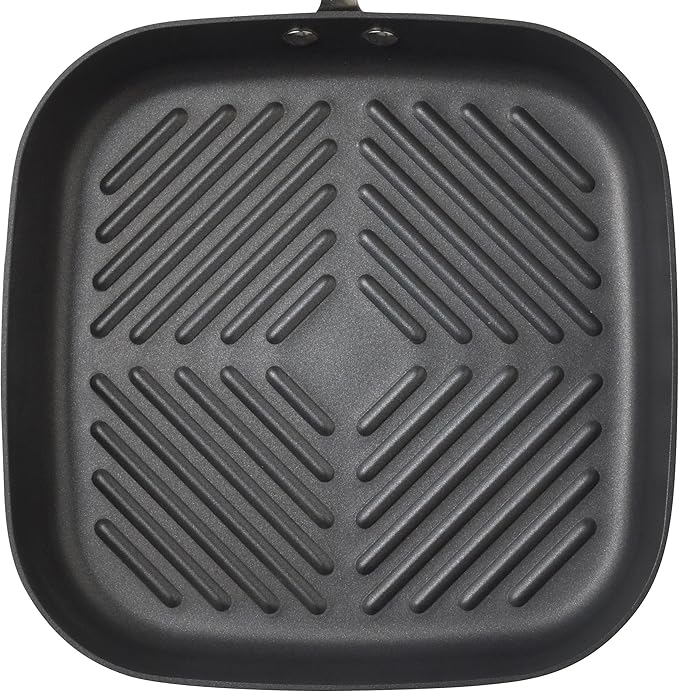 Rachael Ray Cucina Hard-Anodized Nonstick 11-Inch Deep Square Grill Pan, Gray with Cranberry Red