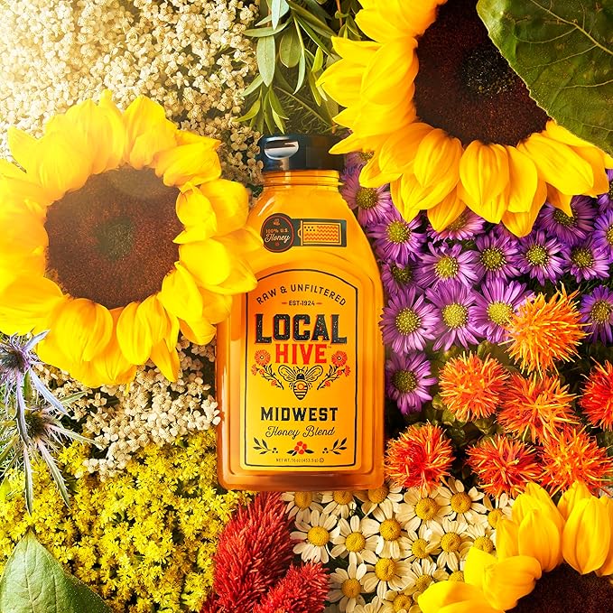Local Hive Midwest Raw Unfiltered Honey – 16 oz, 100% Pure US Honey, Sourced from American Bees and