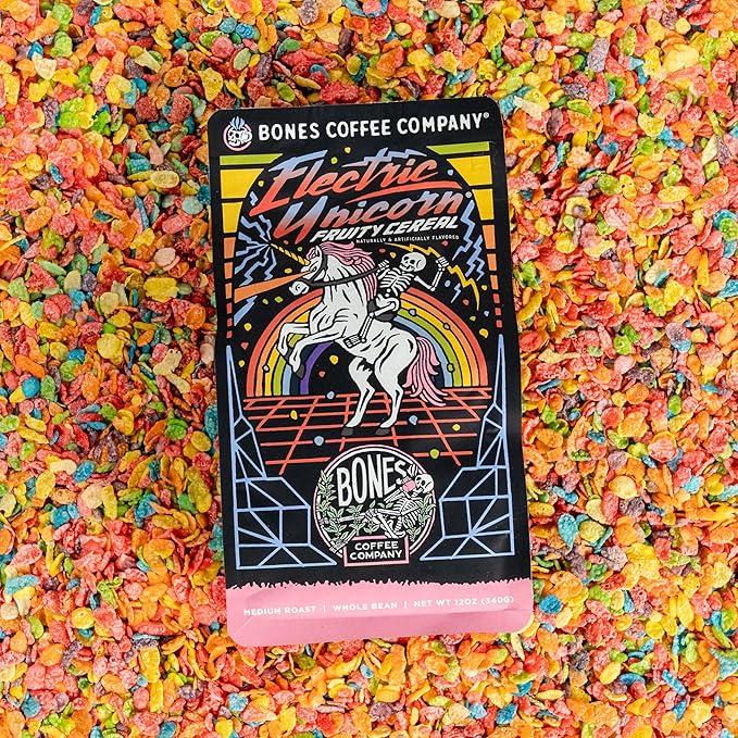 Bones Coffee Company Electric Unicorn, Fruity Cereal With Milk Flavored Coffee, Medium Roast Low