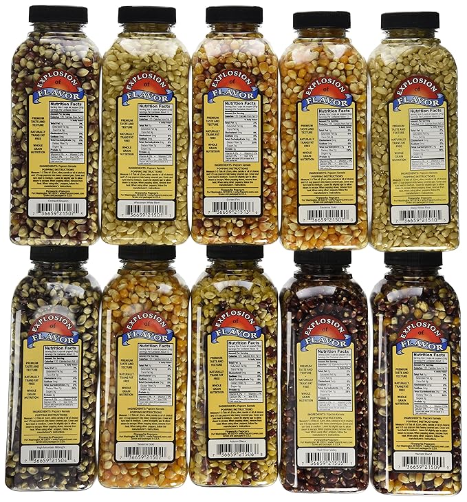 Fireworks Organic Popcorn Kernels - Assorted Gourmet Heirloom Variety Pack ??10 Bottles (15 oz
