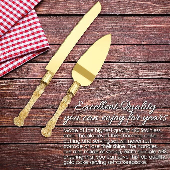 Wedding Cake Knife and Server Set, Cake Cutter and Pie Spatula, Cake Server and Knife Set of 2 with