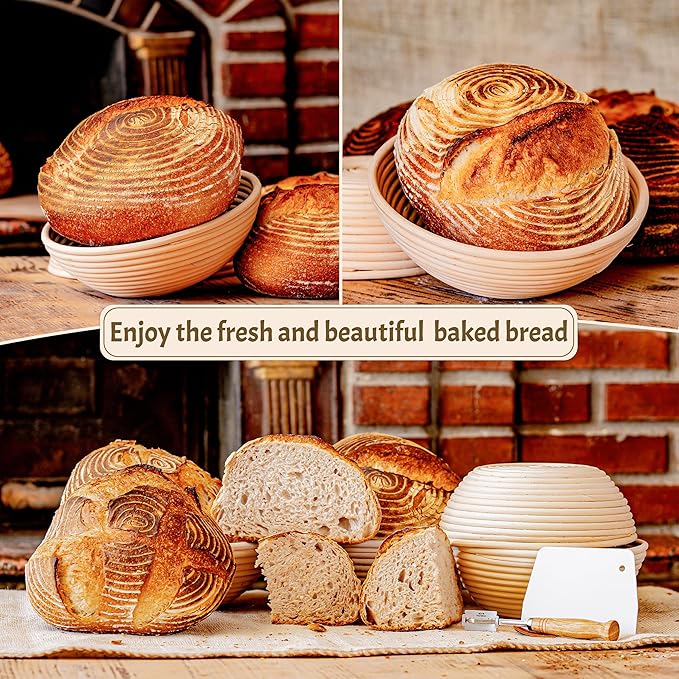 Sourdough Bread Baking Supplies Starter Kit, Banneton Proofing Basket 9'' Round, Sourdough Starter