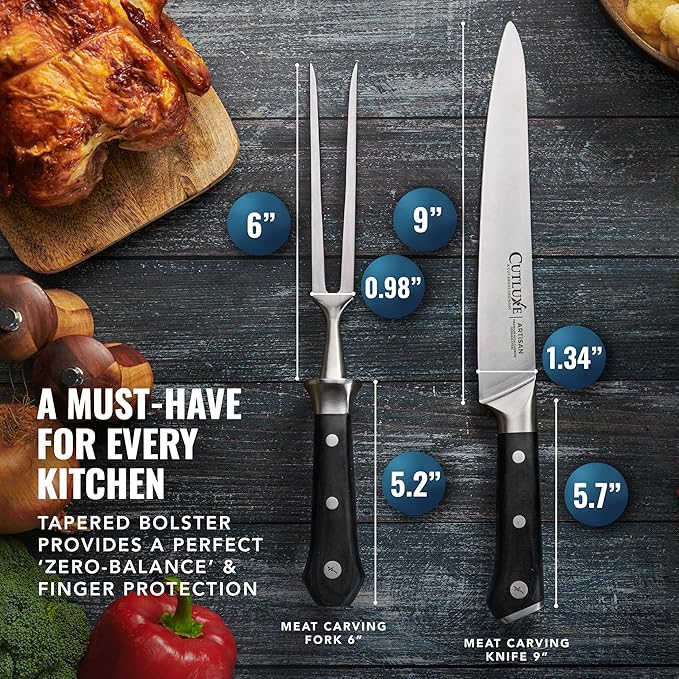 Cutluxe Turkey Carving Knife Set Carving Fork & Knife for Meat, BBQ, Brisket Razor Sharp Premium