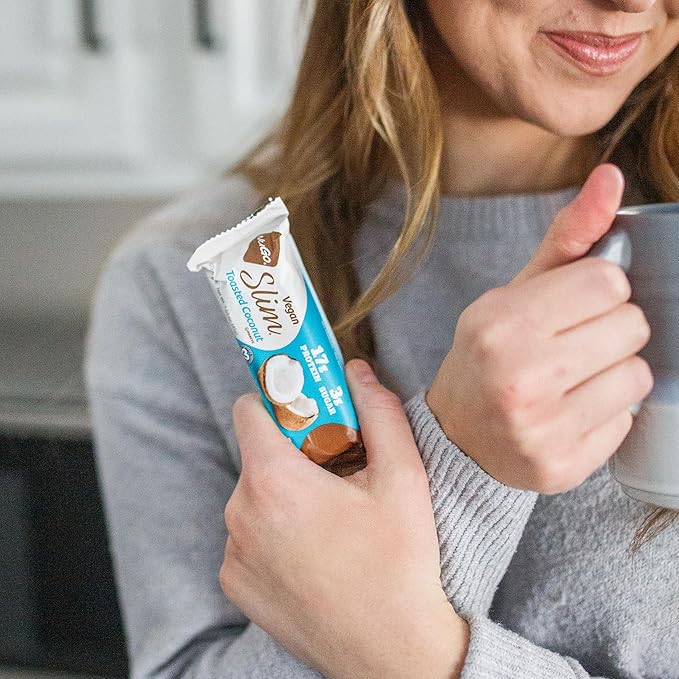 NuGo Slim Dark Chocolate Toasted Coconut, 16g Vegan Protein, 3g Sugar, 7g Fiber, Low Net Carb, Keto