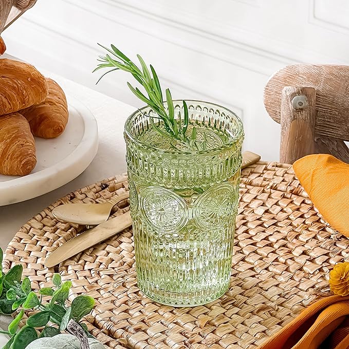 Kate Aspen Vintage Ribbed Green Drinking Glasses, Set of 6 (13oz)