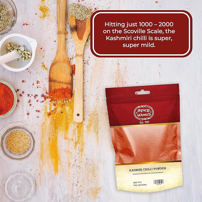 Kashmiri Chili Powder | 14 oz resealable bag | All Natural Deggi Mirch powder | by Spicy World