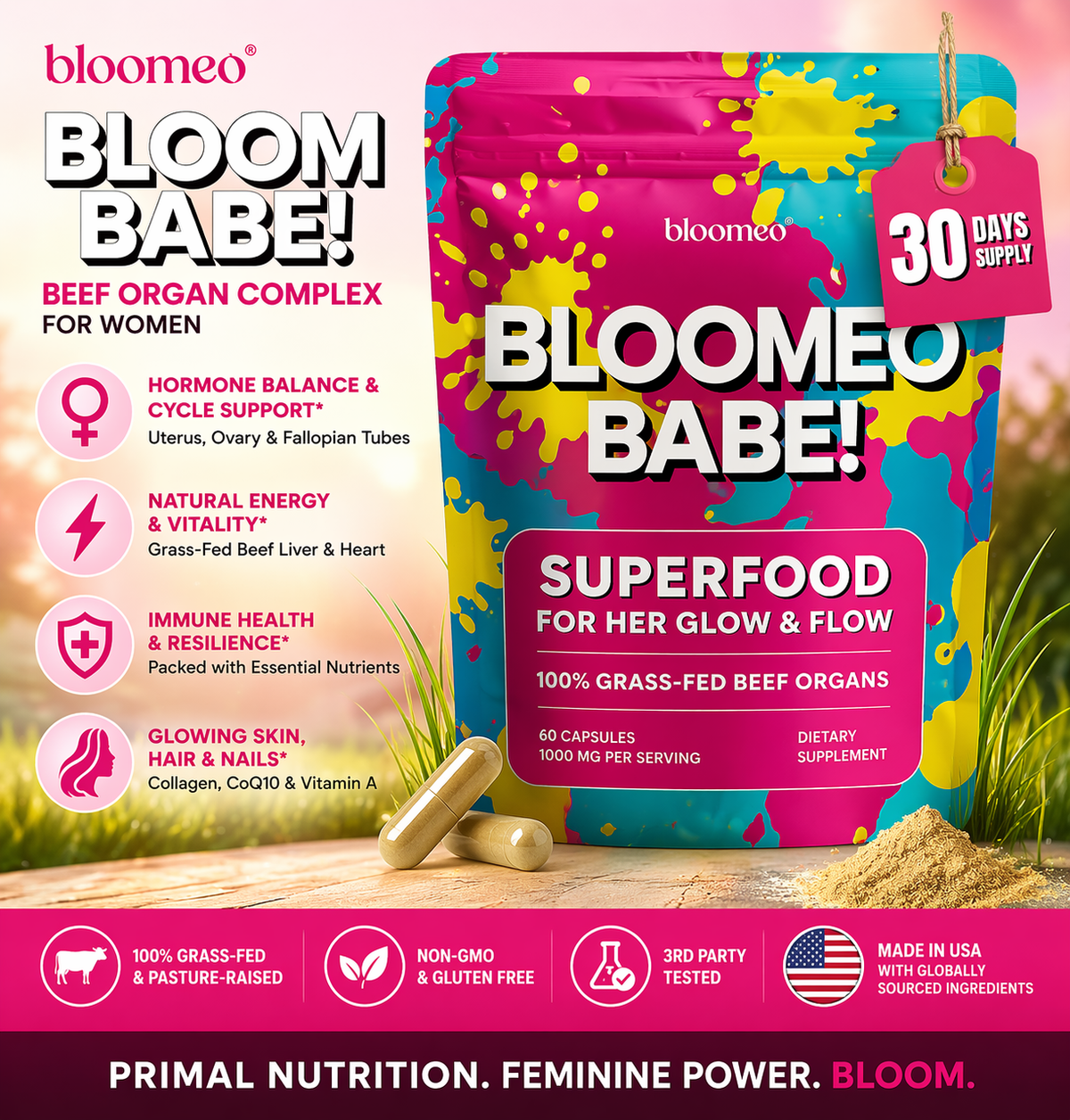 Beef Organ Supplement for Women | 100% Grass Fed Beef Liver Capsules with Heart, Kidney &
